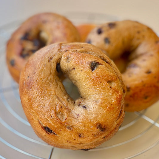 Chocolate chip bagels at cafeAtaraxia in Parede, Portugal.  The best bagels in Portugal.